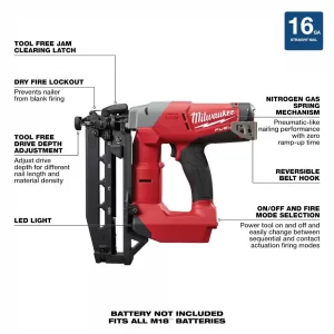 Milwaukee 2741-20 M18 FUEL 18-Volt Lithium-Ion Brushless Cordless 16-Gauge Straight Finish Nailer (Tool Only)
