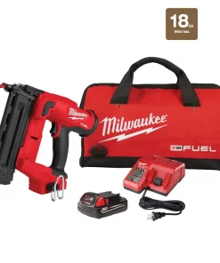 Milwaukee 2746-21CT M18 FUEL GEN II 18-Volt 18-Gauge Lithium-Ion Brushless Cordless Brad Nailer Kit with One 2.0 Ah Battery, Charger and Bag
