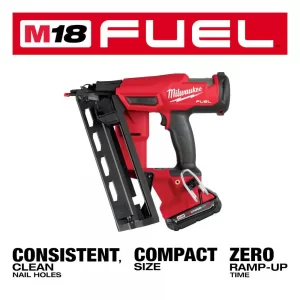 Milwaukee 2841-21CT M18 FUEL 18-Volt Lithium-Ion Brushless Cordless Gen II 16-Gauge Angled Finish Nailer Kit with 2.0Ah Battery and Charger