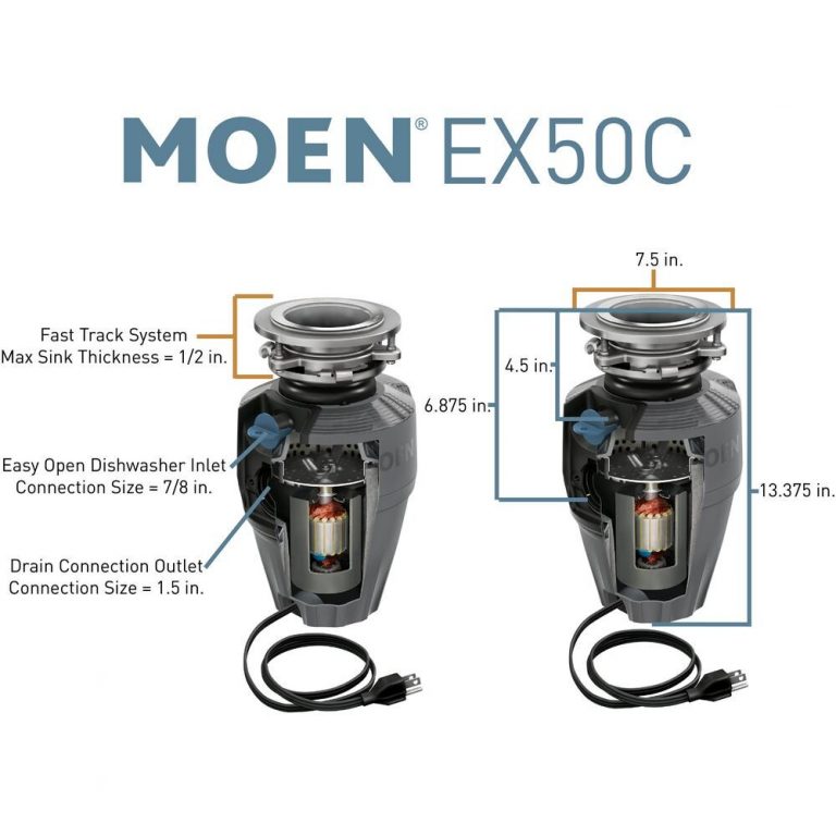 Moen EX50C Prep Corded 1/2-HP Continuous Feed Noise Insulation Garbage ...