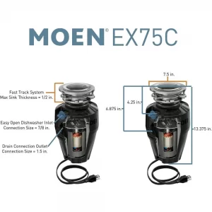 Moen EX75C Host Corded 3/4-HP Continuous Feed Noise Insulation Garbage Disposal