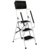NSdirect Folding 3 Step Ladder, Portable Step Stool with Safety Handrails Non-Slip Wide Pedal and Tool Bag, 500 lb Capacity