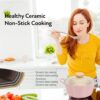 Neoflam Retro 5-Piece Ceramic Nonstick Cookware Set, PFOA Free Pots and Pans with Integrated Steam Vent Lid knob prevents boil over and Heat Resistant Silicone Grips for safer cooking at kitchen, Pink