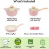 Neoflam Retro 5-Piece Ceramic Nonstick Cookware Set, PFOA Free Pots and Pans with Integrated Steam Vent Lid knob prevents boil over and Heat Resistant Silicone Grips for safer cooking at kitchen, Pink