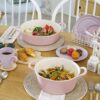 Neoflam Retro 5-Piece Ceramic Nonstick Cookware Set, PFOA Free Pots and Pans with Integrated Steam Vent Lid knob prevents boil over and Heat Resistant Silicone Grips for safer cooking at kitchen, Pink