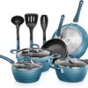 NutriChef Nonstick Cookware Excilon Home Kitchen Ware Pots & Pan Set with Saucepan, Frying Pans, Cooking Pots, Lids, Utensil PTFE PFOA PFOS Free, 11 Pcs, Royal Blue