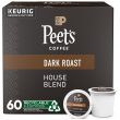 Peet's Coffee Dark Roast K-Cup Pods for Keurig Brewers - House Blend 60 Count (6 Boxes of 10 K-Cup Pods)