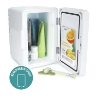 Personal Chiller K6101WH LED Lighted Mini Fridge with Mirror Door Refrigerator, White