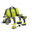 RYOBI PCL1400K2 ONE+ 18V Cordless 4-Tool Combo Kit with 1.5 Ah Battery, 4.0 Ah Battery, and Charger