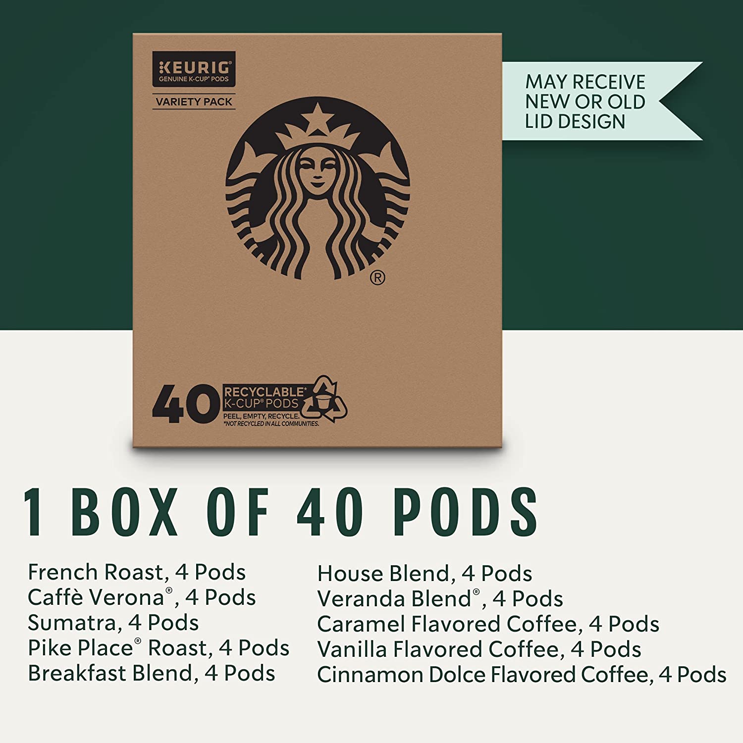 Starbucks K-Cup Coffee Pods—Starbucks Blonde, Medium, Dark Roast & Flavored  Coffee—Variety Pack for Keurig Brewers—1 box (40 pods total)