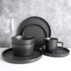 Stone Lain Coupe Dinnerware Set, Service For 4, Black Matte, Matte Black