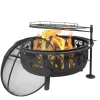 Sunnydaze Decor KF-ASFP-BLK 36 in. W x 22.5 in. H Round Steel Wood Burning Fire Pit with Cooking Grate and Spark Screen