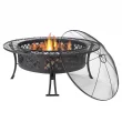 Sunnydaze Decor RCM-LG427 Diamond Weave 40 in. x 20 in. Round Steel Wood Burning Fire Pit in Black with Spark Screen