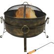 Sunnydaze Outdoor Cauldron Fire Pit - 24-Inch Backyard & Patio Wood-Burning Fire Pit for Outside with Round Spark Screen, Fireplace Poker, and Metal Grate