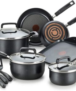 T-fal Signature Nonstick Dishwasher Safe Cookware Set, 12-Piece, Black