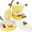 Vremi 8 Piece Ceramic Nonstick Cookware Set - Induction Stovetop Compatible DIshwasher Safe Non Stick Pots with Lids and Frying Pans - Dutch Oven Pot Fry Pan Sets for Serving - PTFE PFOA Free - Yellow (VRM030046N)