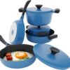 Vremi 8 Piece Ceramic Nonstick Cookware Set Induction Stovetop Compatible Dishwasher Safe Non Stick Pots and Frying Pans with Lids, Blue