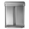 simplehuman CW2025 58-Liter Nano-Silver Clear Coat Brushed Stainless Steel Dual Compartment Rectangular Recycling Step-On Trash Can