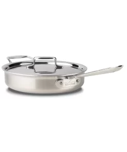 All-Clad BD55403 D5 Brushed Stainless Steel 5-ply Bonded Cookware, Saute Pan with lid, 3 quart, Silver