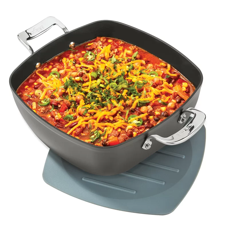 All-Clad H911S274 Essentials Nonstick Hard Anodized Simmer & Stew Square  Pan with Trivet, 5 quart, Black –