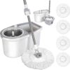 BOOMJOY Spin Mop and Bucket with Wringer Set, Easy Wring Mop for Floor Cleaning with 4 Microfiber Replacement Mop Head, Adjustable Stainless Steel Handle