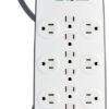 Belkin USB Power Strip Surge Protector - 12 AC Multiple Outlets & 2 USB Ports - 6 ft Long Flat Plug Extension Cord for Home, Office, Travel, Computer Desktop & Charging Brick - White (3,996 Joules)