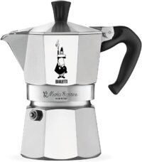 Bialetti Moka Express Iconic Stovetop Espresso Maker, Makes Real Italian Coffee, Moka Pot 3 Cups (4.3 Oz - 130 Ml), Aluminium, Silver