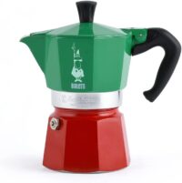Bialetti Moka Express Italia Collection Iconic Stovetop Espresso Maker, Makes Real Italian Coffee, Moka Pot 3 Cups 4.3 Oz 130 Ml, Aluminium, Colored in Red Green Silver