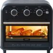 COMFEE' Retro Air Fryer Toaster Oven, 7-in-1, 1250W, 14QT Capacity, 4 Slice, Air Fry, Bake, Broil, Toast, Warm, Convection Broil, Convection Bake, Black, Perfect for Countertop (CO-A101A(BK))