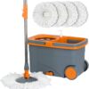 Casabella Microfiber Spin Mop and Bucket Floor Cleaning System Set with 4 Head Refills