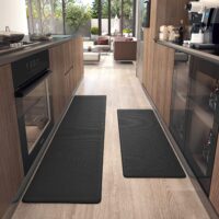 Color&Geometry Kitchen Rugs, Kitchen Rug Set 2 Piece Kitchen Runner Rug Kitchen Floor Mat, Cushioned Anti Fatigue Kitchen Mat Non Skid Waterproof Comfort Standing Kitchen Rug, 17x29+17x59, Black
