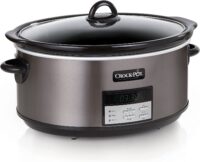 Crock-Pot 8 Quart Slow Cooker with Auto Warm Setting and Cookbook, Black Stainless Steel (SCCPVFC800-DS)