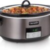 Crock-Pot 8 Quart Slow Cooker with Auto Warm Setting and Cookbook, Black Stainless Steel (SCCPVFC800-DS)