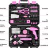DEKOPRO Pink 98 Piece Tool Set,General Household Hand Tool Kit with Plastic Toolbox Storage Case