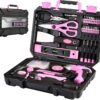DEKOPRO Pink 98 Piece Tool Set,General Household Hand Tool Kit with Plastic Toolbox Storage Case