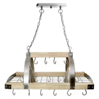 Elegant Designs  Home Collection 19.75-in x 36.25-in Wood/Brushed Nickel Lighted 16-Hook Pot Rack