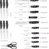 Emojoy Knife Set, 18-Piece Kitchen Knife Set with Block Wooden, Manual Sharpening for Chef Knife Set, German Stainless Steel