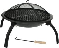 Fire Sense 60873 Fire Pit Portable Folding Round Steel with Folding Legs Wood Burning Lightweight Included Carrying Bag & Screen Lift Tool - Black - 22"