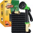 Flexi Hose with 8 Function Nozzle Expandable Garden Hose, Lightweight & No-Kink Flexible Garden Hose, 3/4 inch Solid Brass Fittings and Double Latex Core, 100 ft Black