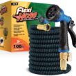 Flexi Hose with 8 Function Nozzle Expandable Garden Hose, Lightweight & No-Kink Flexible Garden Hose, 3/4 inch Solid Brass Fittings and Double Latex Core, 100 ft Blue Black