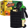 Flexi Hose with 8 Function Nozzle Expandable Garden Hose, Lightweight & No-Kink Flexible Garden Hose, 3/4 inch Solid Brass Fittings and Double Latex Core, 50 ft Black