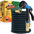 Flexi Hose with 8 Function Nozzle Expandable Garden Hose, Lightweight & No-Kink Flexible Garden Hose, 3 4 inch Solid Brass Fittings and Double Latex Core, 50 ft Blue Black