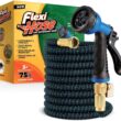 Flexi Hose with 8 Function Nozzle Expandable Garden Hose, Lightweight & No-Kink Flexible Garden Hose, 3/4 inch Solid Brass Fittings and Double Latex Core, 75 ft Blue Black