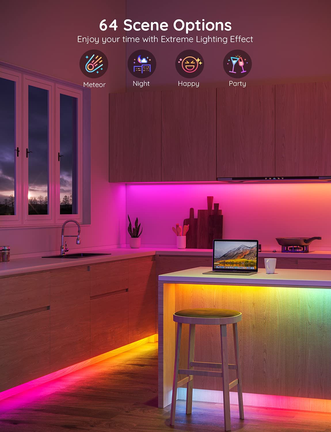 Govee RGBIC LED Strip Lights, 32.8ft Color Changing LED Lights with App  Control, 64 Scene Modes, Music Mode, LED Strip Lights for Bedroom, Kitchen