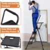 HBTower KQ0004-BK 4 Step Ladder, Folding Step Stool with Tool Platform, Wide Anti-Slip Pedal, Sturdy Steel Ladder, Convenient Handgrip, Lightweight 330lbs Portable Steel Step Stool, Black
