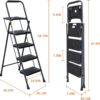 HBTower KQ0004-BK 4 Step Ladder, Folding Step Stool with Tool Platform, Wide Anti-Slip Pedal, Sturdy Steel Ladder, Convenient Handgrip, Lightweight 330lbs Portable Steel Step Stool, Black