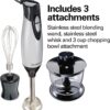 Hamilton Beach 59765 Immersion Hand Blender with Blending Wand, Whisk and 3-Cup Food Chopping Bowl, 3-Piece, Silver and Stainless Steel
