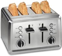 Hamilton Beach Toaster with Extra-Wide Slots, Sure-Crisp Technology, Bagel Setting, Toast Boost, Slide-Out Crumb Tray, Auto-Shutoff and Cancel Button, 4-Slice, Stainless Steel (24798)