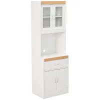 Hodedah White Wood Base with Wood Top Microwave Cart (15.75-in x 23.85-in x 70.86-in)