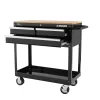 Husky HOUC3603B1QWK 36 in. W x 17 in. D Standard Duty 3-Drawer Rolling Tool Cart with Hardwood Top in Gloss Black Husky HOUC3603B1QWK 36 in. W x 17 in. D Standard Duty 3-Drawer Rolling Tool Cart with Hardwood Top in Gloss Black